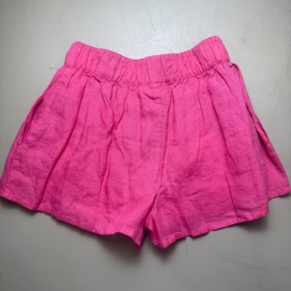 Chakeris Charleston Linen Shorts Womens XS Pink Margarita Embroidered Tropical - Picture 5 of 5